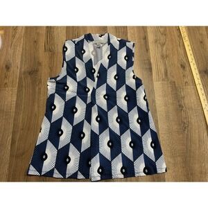 By Design Tank Top, Women's Size Large, Blue Black White, Sleeveless, Geometric